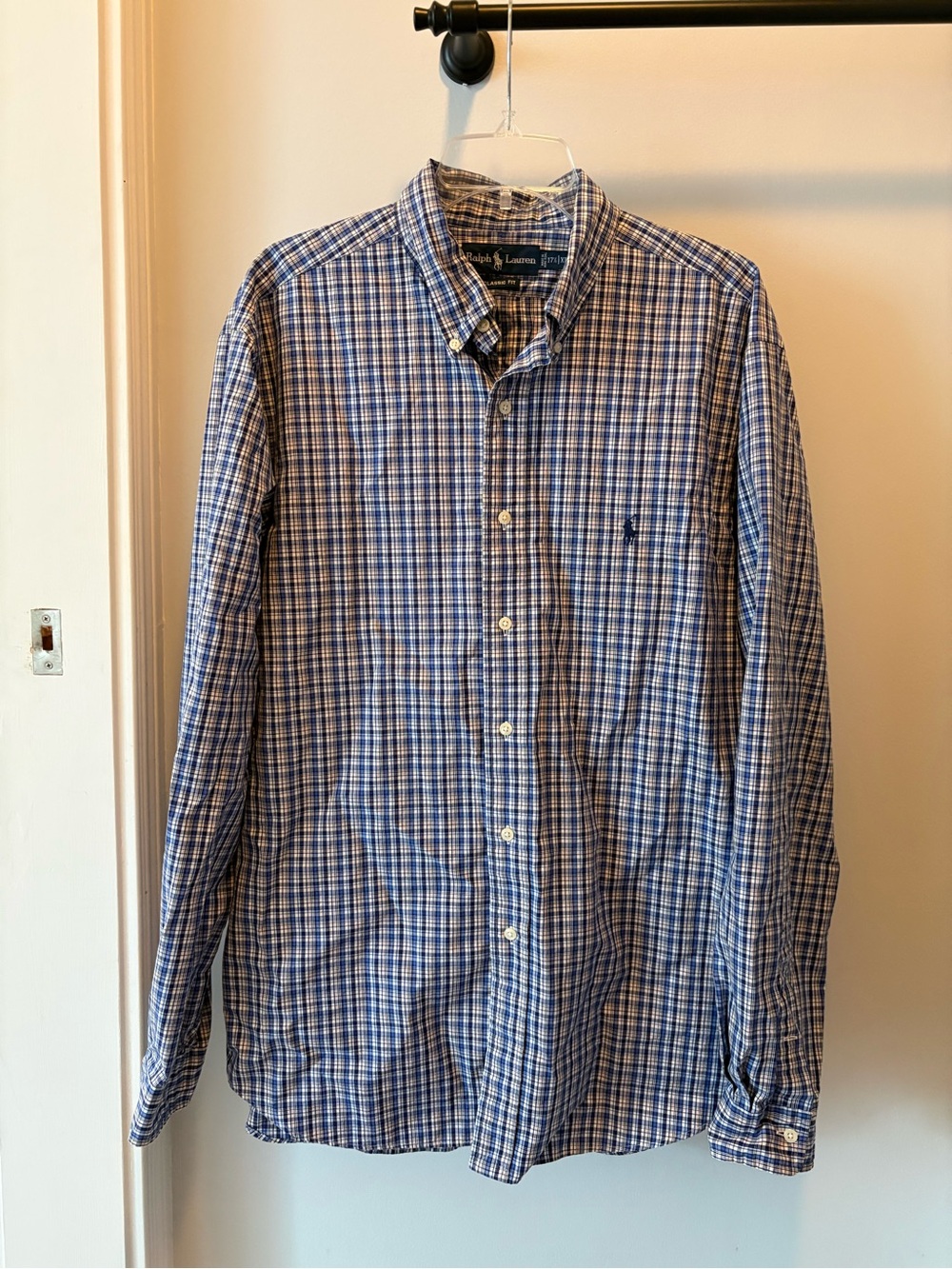 Ralph Lauren Men's Blue and White Plaid Button-Down Shirt